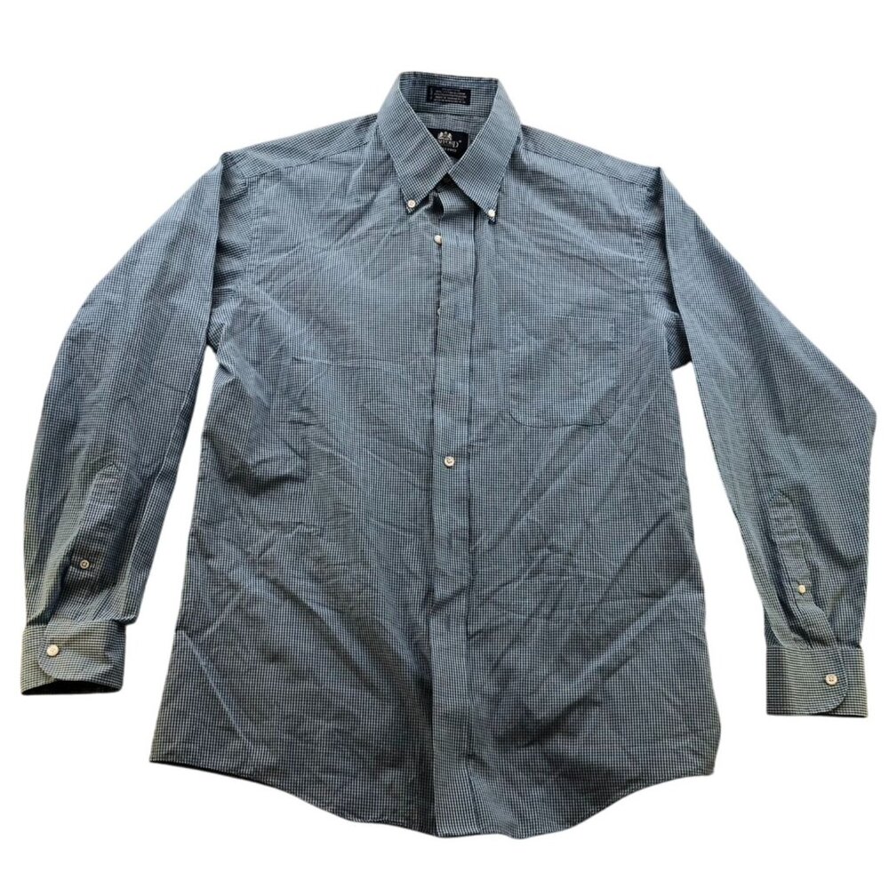 Stafford Mens Dress Shirt Medium 16 Neck Plaid Long Sleeve Button Down Classic